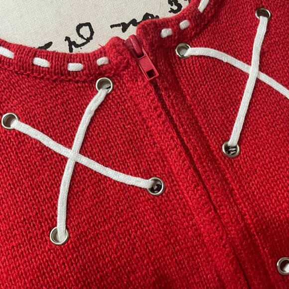 Storybook Knits Red and white HOLIDAYS BOOK LOVERS Cardigan Sweater sixe Small - Picture 11 of 14